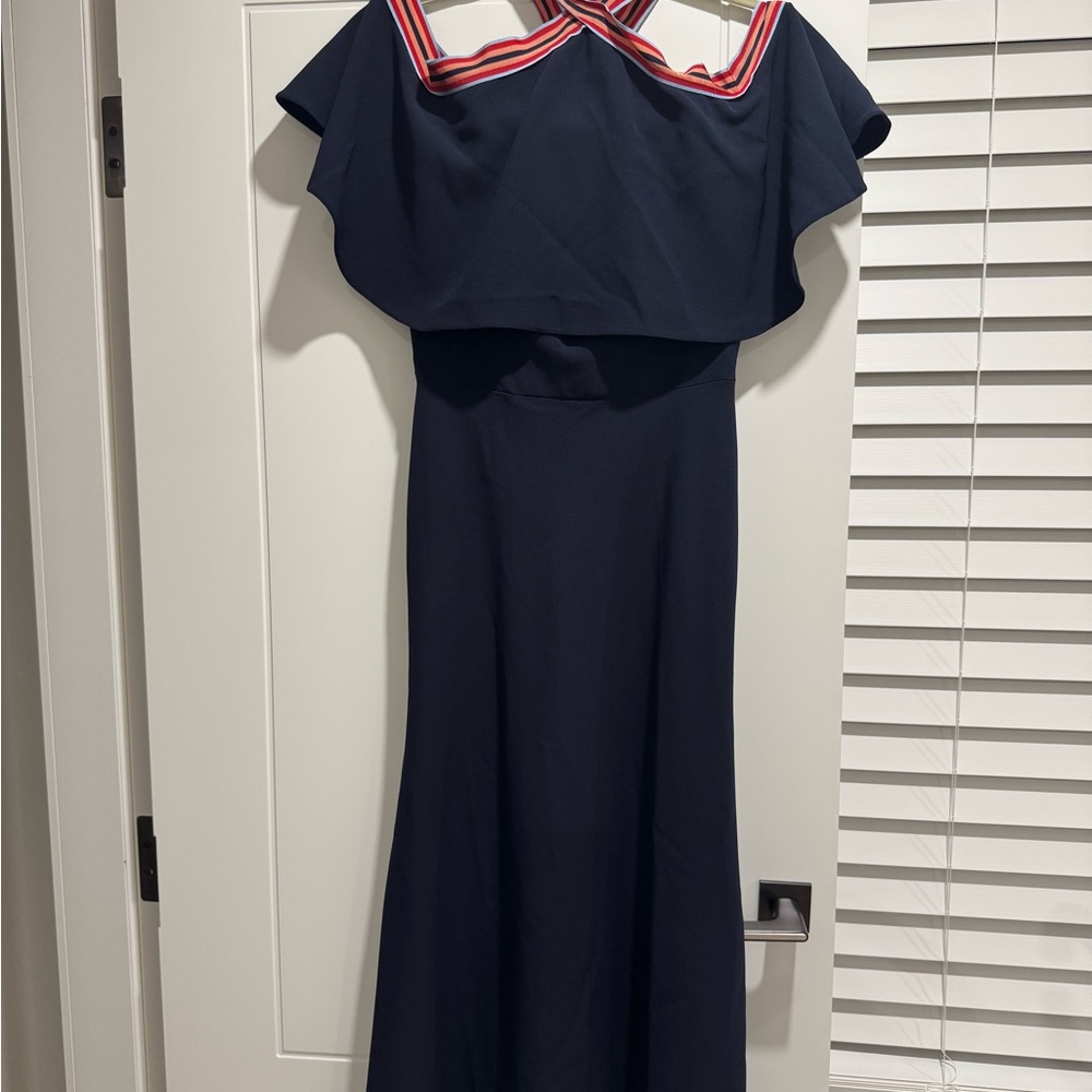 Lela Rose Navy off the shoulder Dress with ribbon Trim